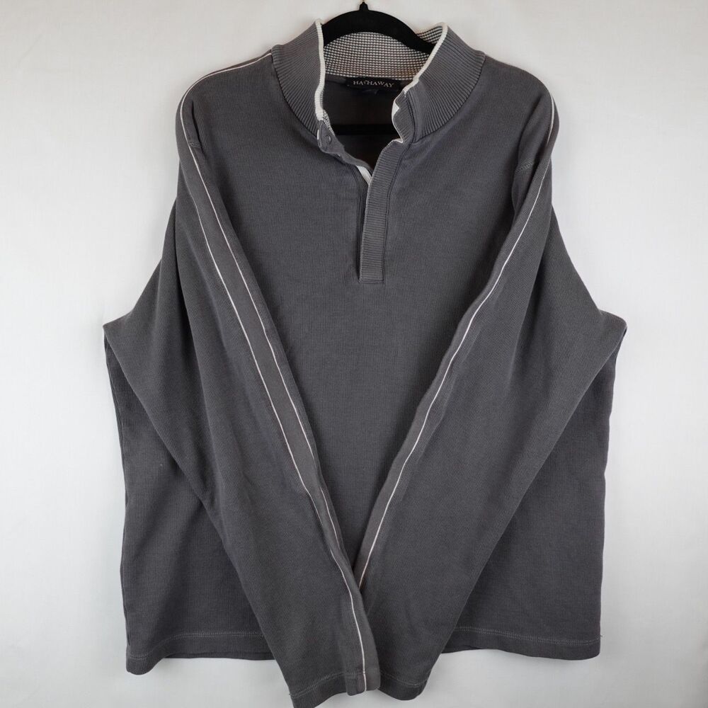 Hathaway Pullover Ribbed Knit Sweater Men's XXL Gray 1/4 Button Up Fall Golf - Picture 7 of 13